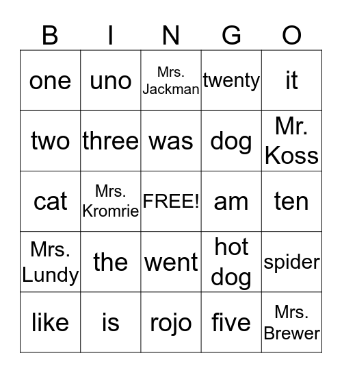 WORD BINGO Card
