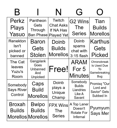 Worlds Bingo Card