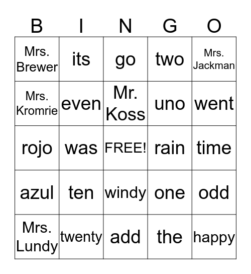 WORD BINGO Card