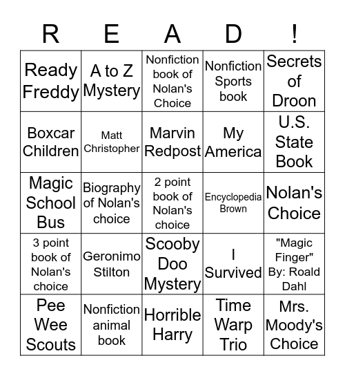 Nolan's Reading Bingo Card