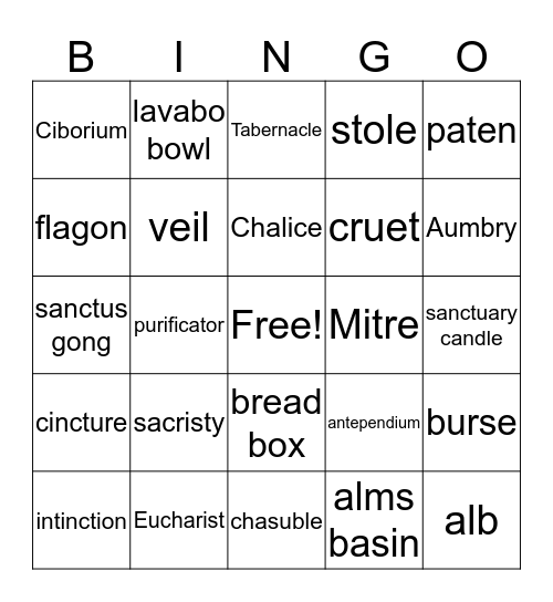 Altar Guild Bingo Card