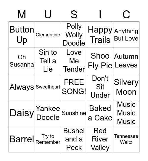 November Music Bingo Card