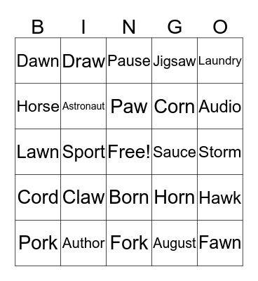 AW/AU/OR BINGO Card