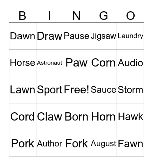 AW/AU/OR BINGO Card