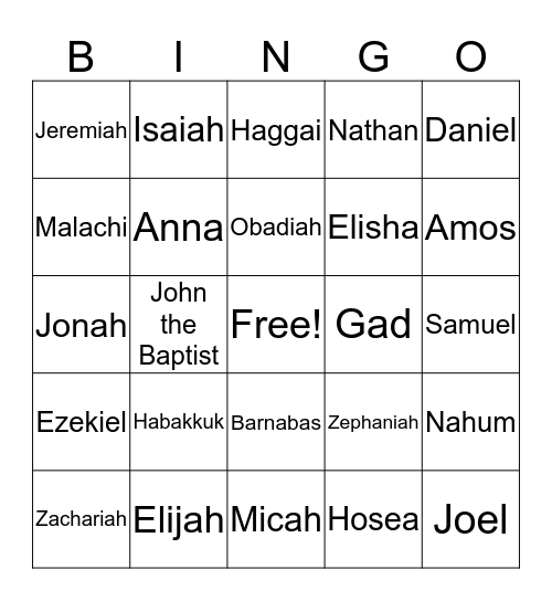 Prophets Bingo Card