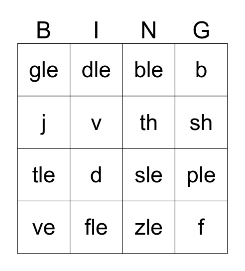 Spelling Review Bingo       Final Stable Syllable Bingo Card