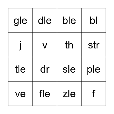 Spelling Review Bingo       Final Stable Syllable Bingo Card