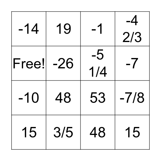 Order of Operations Bingo (PEMDAS) Bingo Card