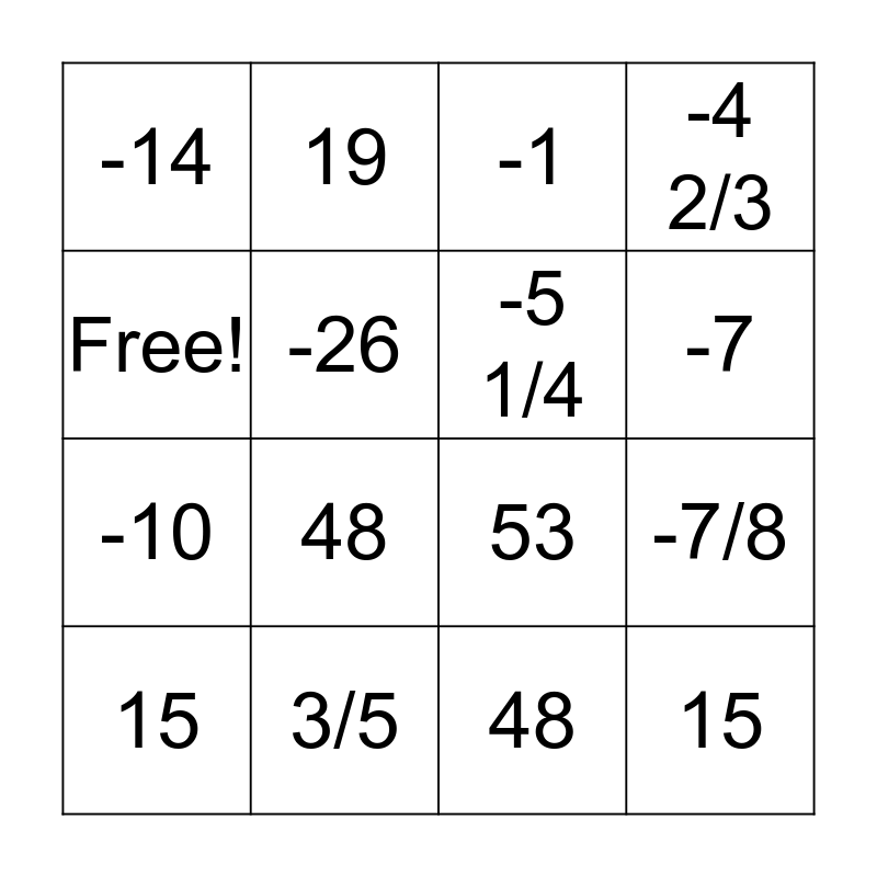 Order of Operations Bingo (PEMDAS) Bingo Card