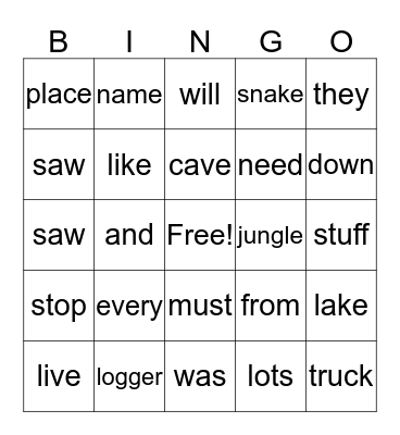 The Snake and the Ape Words Bingo Card