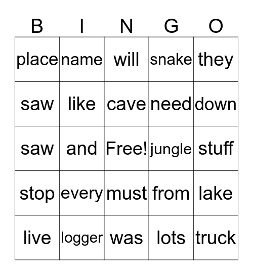The Snake and the Ape Words Bingo Card