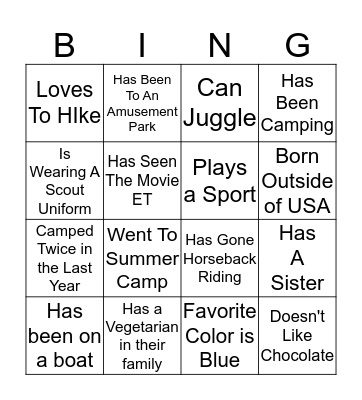 Boy Scout  People Bingo Card