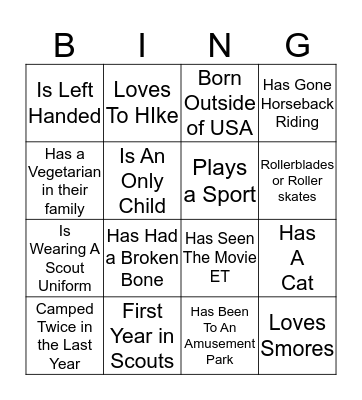 Scout  People Bingo Card