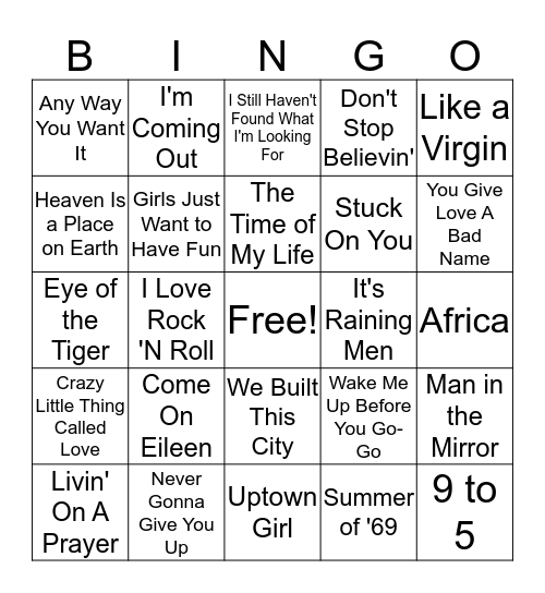 80s Singo Bingo Card