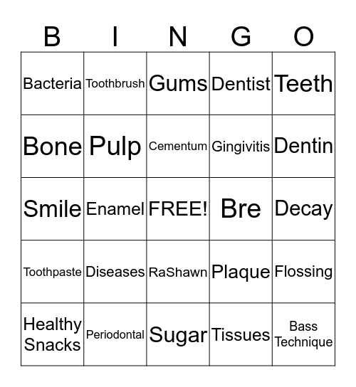 Dental Presentation Bingo Card