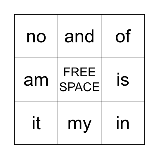 My Sight Words Bingo Card