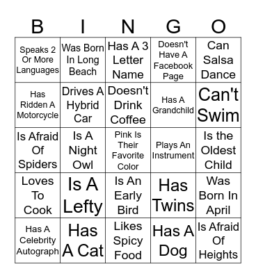 LET'S GET TO KNOW EACHOTHER Bingo Card