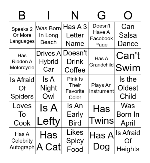 LET'S GET TO KNOW EACHOTHER Bingo Card