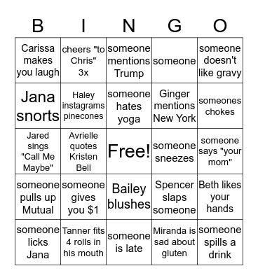 Friends-giving 2019 Bingo Card