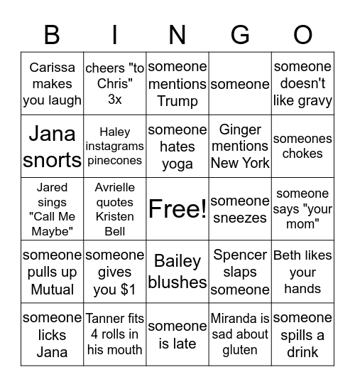 Friends-giving 2019 Bingo Card