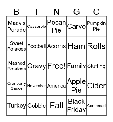 Thanksgiving Bingo Card