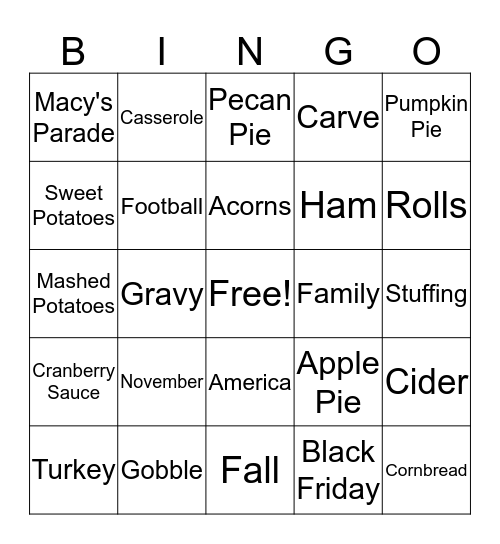 Thanksgiving Bingo Card