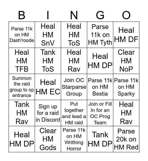 SWTOR Raid Bingo Card