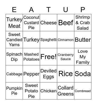 Family Food Bingo Card