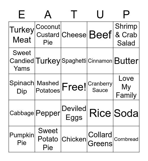 Family Food Bingo Card