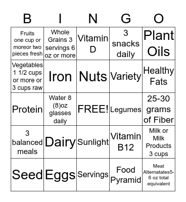 Lacto-ovo Vegetarian Bingo Card