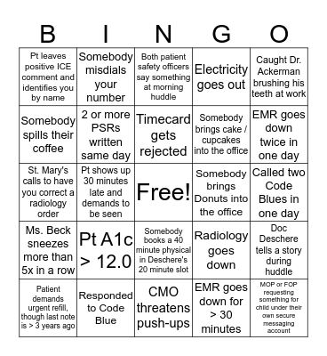 MHP Nurse Bingo Card