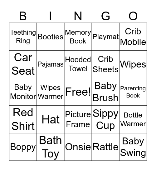 Baby Shower Bingo Card