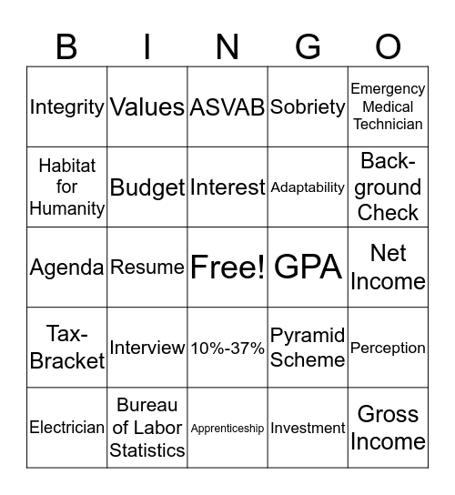 Career Bingo Card