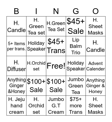 Holiday Bingo Card