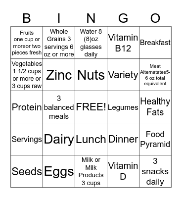 Lacto-ovo Vegetarian Bingo Card