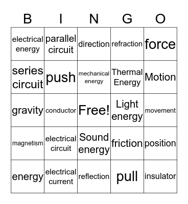Physical Science Bingo Card