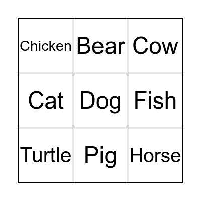 Animals Bingo Card