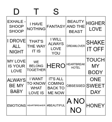 CELINE, MARIAH, WHITNEY Bingo Card