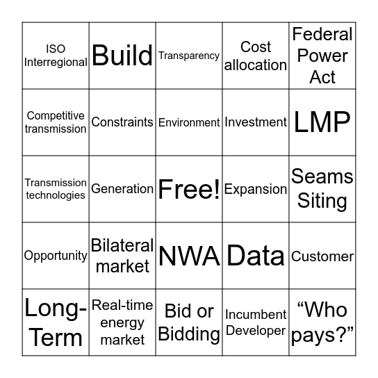 New Transmission & FERC Order 1000 Bingo Card