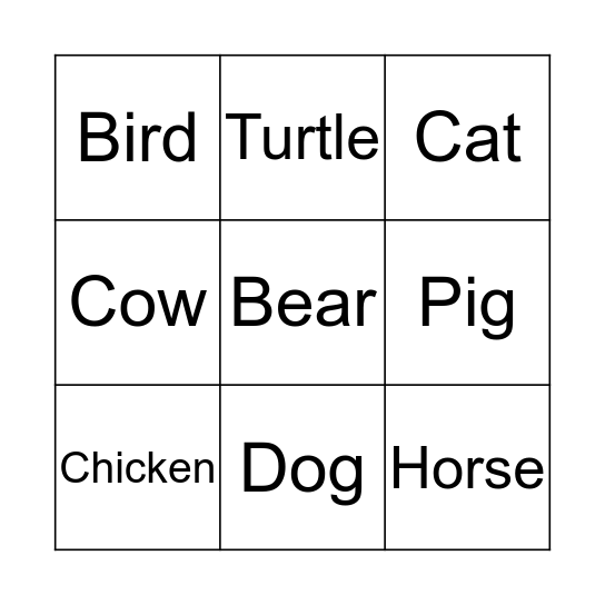 Animals Bingo Card