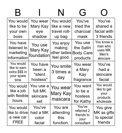 MARY Kay Bingo Card