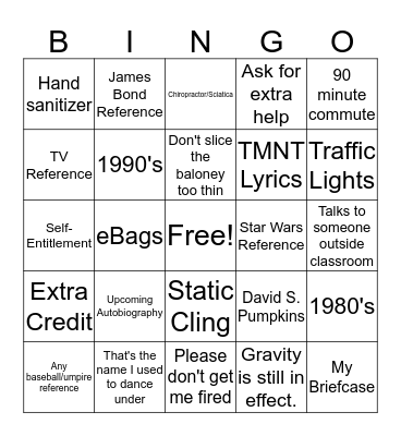 Professor Furlong Bingo Card