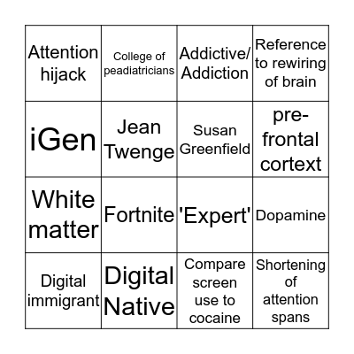 Teens + Screens BINGO Card