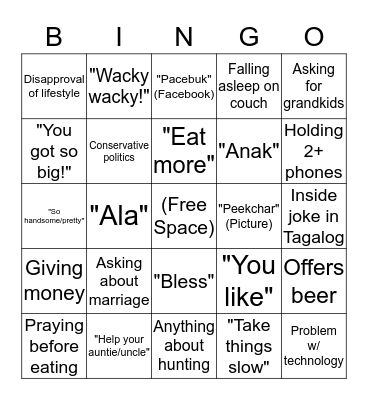 Filipino Family Gathering BINGO Card