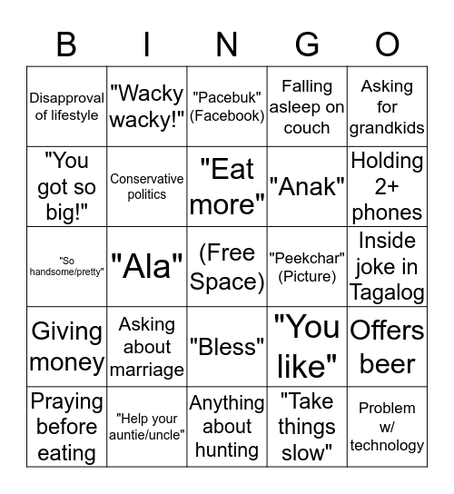 Filipino Family Gathering BINGO Card