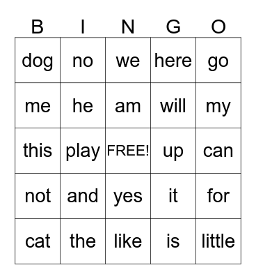 Sight Word Bingo 2 Bingo Card
