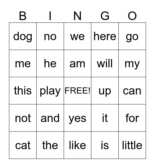 Sight Word Bingo 2 Bingo Card