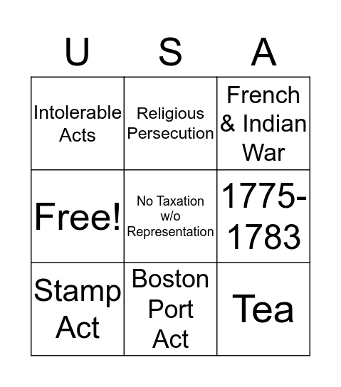 USA Bingo Card