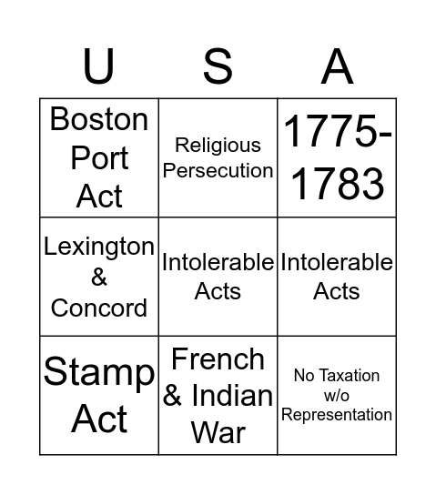 USA Bingo Card