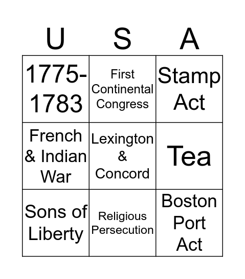 USA Bingo Card
